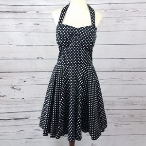 50's Style Polka Dot Halter Black White Dress Size Large Party Feminine Romantic